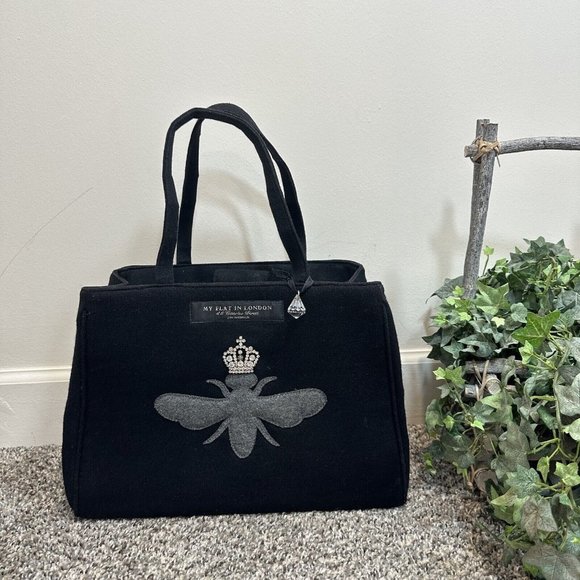 My Flat in London Black Tote Bag with Silver Bee Design - Picture 9 of 9
